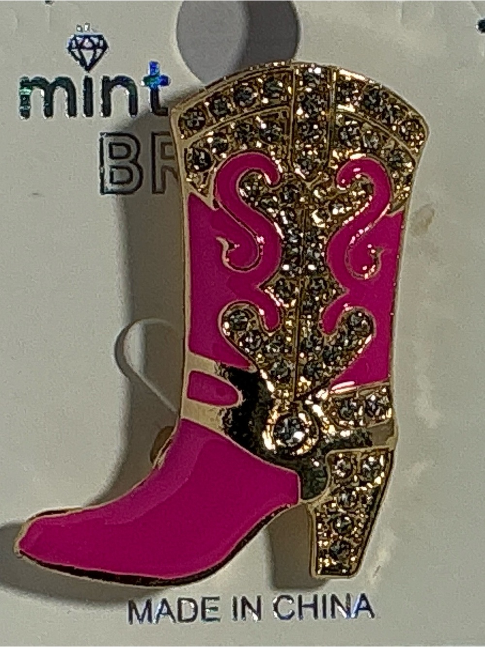 Pink Rhinestone Cowboy Boot Brooch
